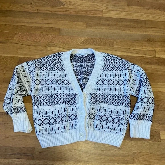 ZARA Black and Ivory Oversized Chunky Knit Cozy Cardigan Women’s Medium - Picture 3 of 6